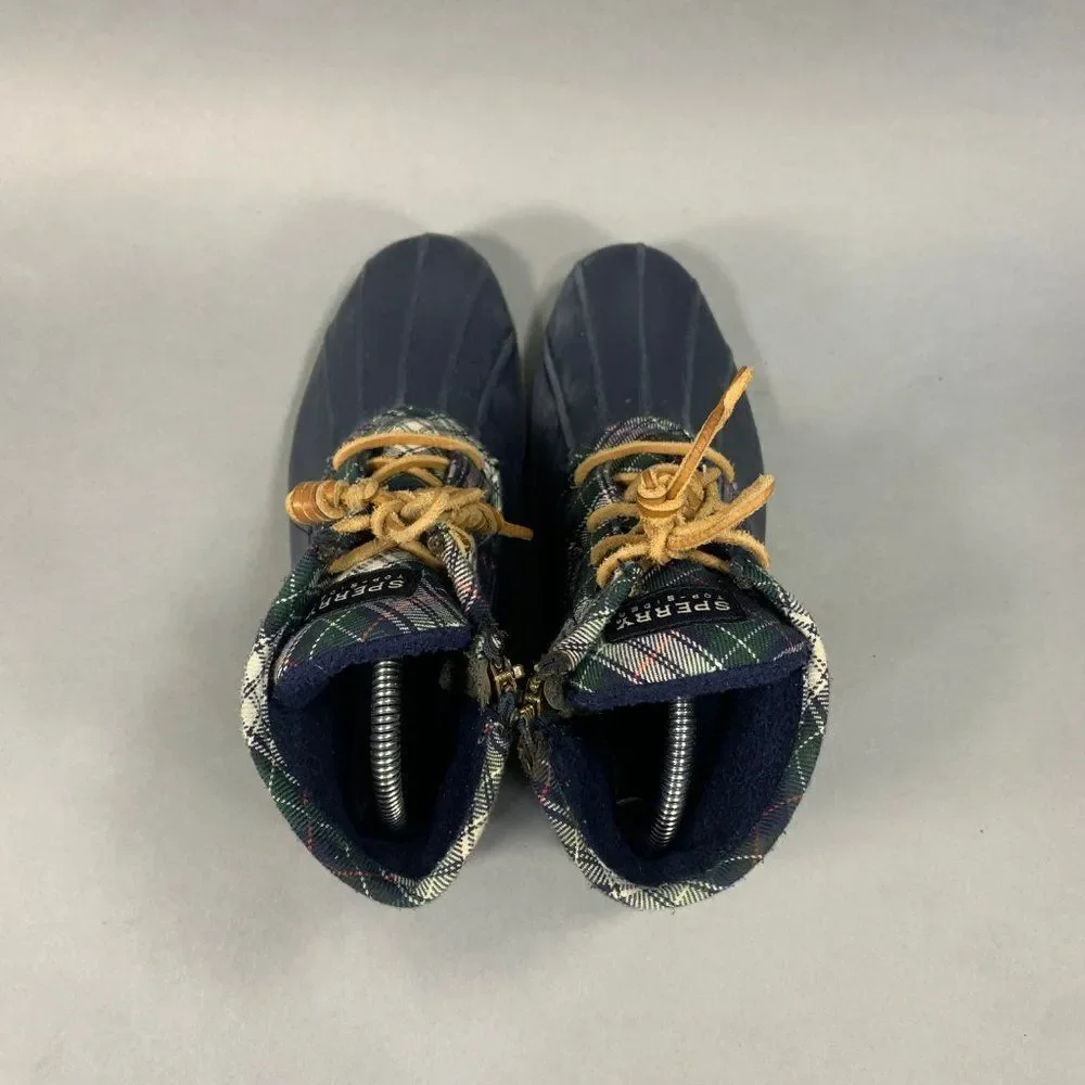 Sperry‎ Rain Boots Women's Size 7.5 Blue Plaid Syren Gulf Rubber Duck Boots